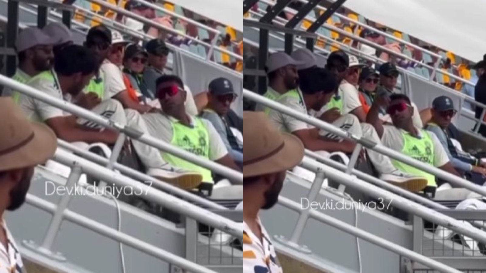 Ravichandran Ashwin and Devdutt Padikkal were seen having fun with a particular section of fans in the dugout, who were apparently Royal Challengers Bengaluru (RCB) fans.