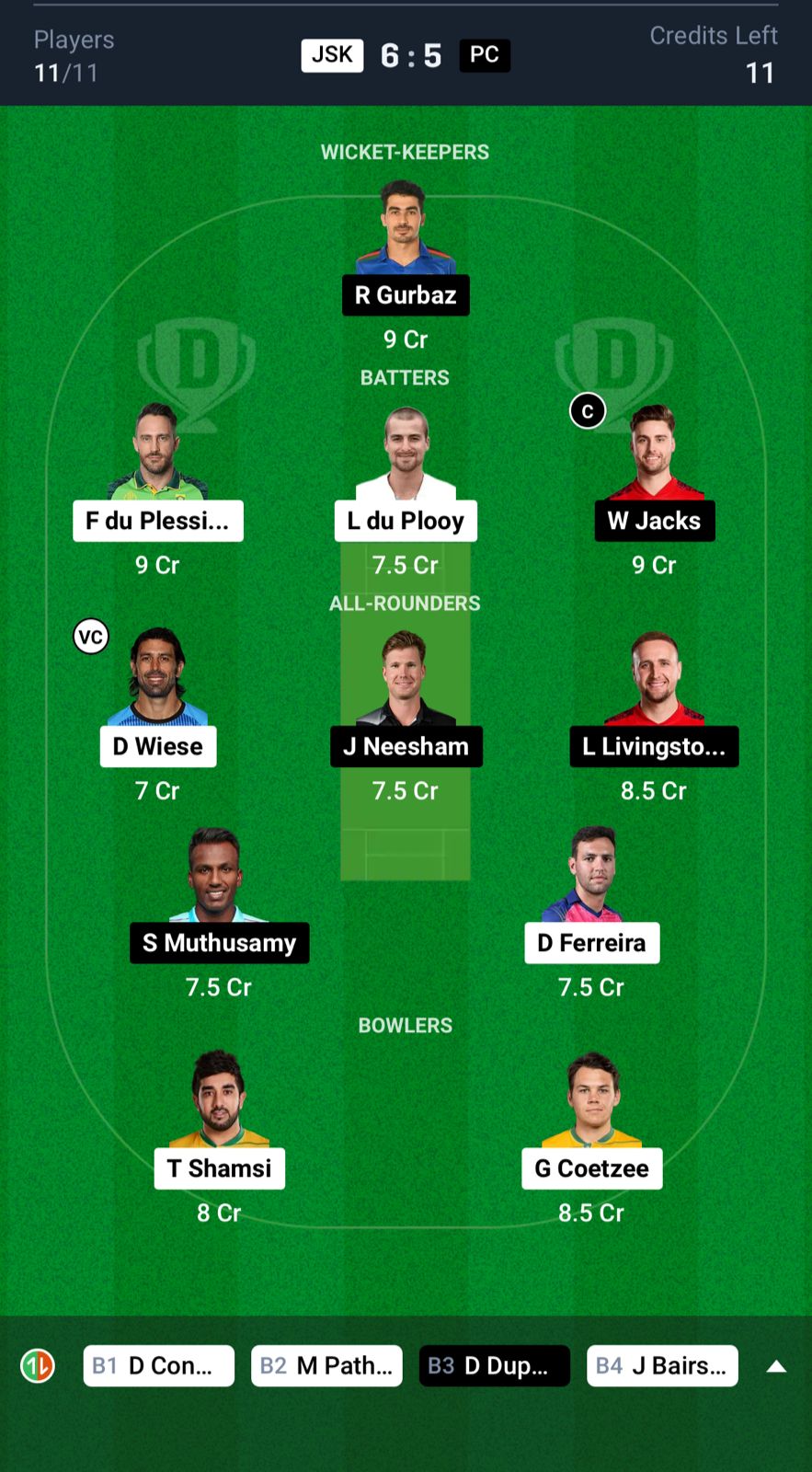 JSK vs PC Dream11 Prediction Grand League Team SA20 2025