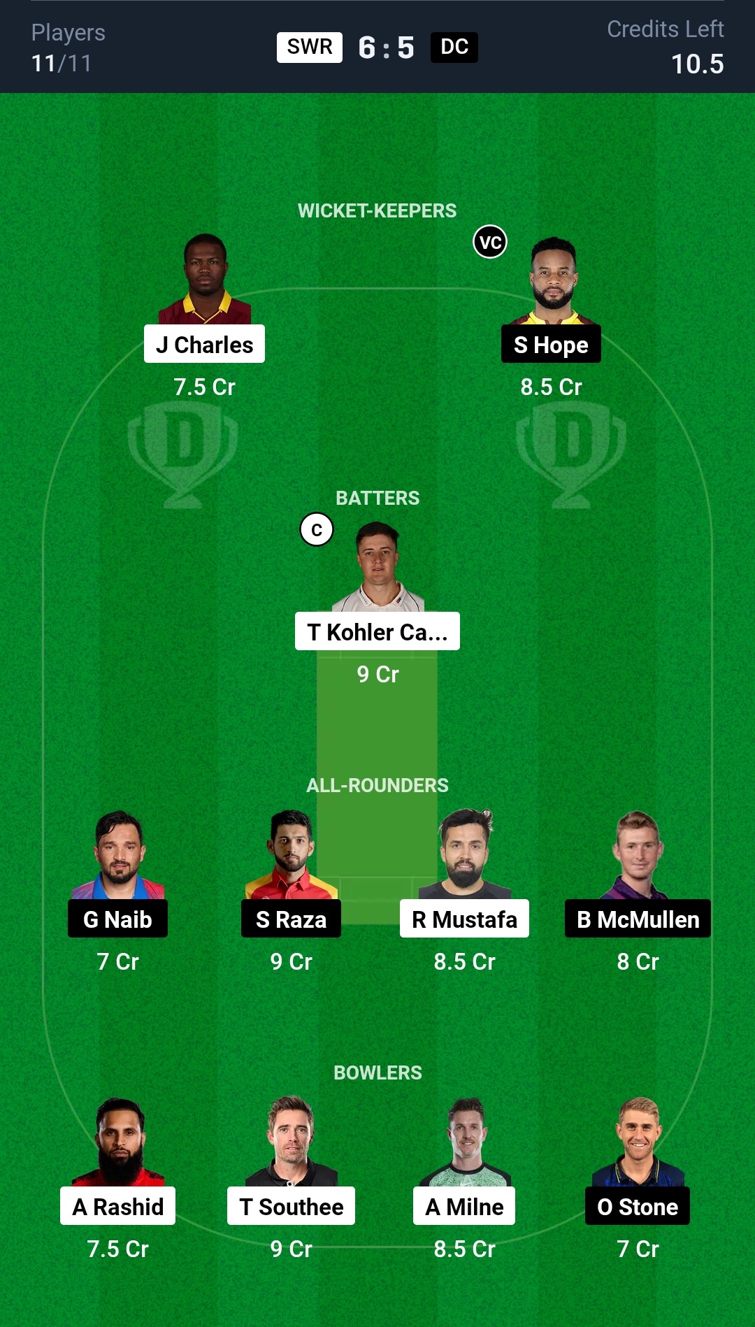 SWR vs DC Dream11 Prediction Grand League Team ILT20 2205