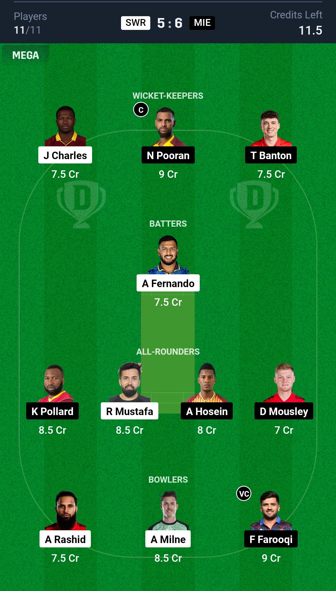 SWR vs MIE Dream11 Prediction Small League Team ILT20 2025