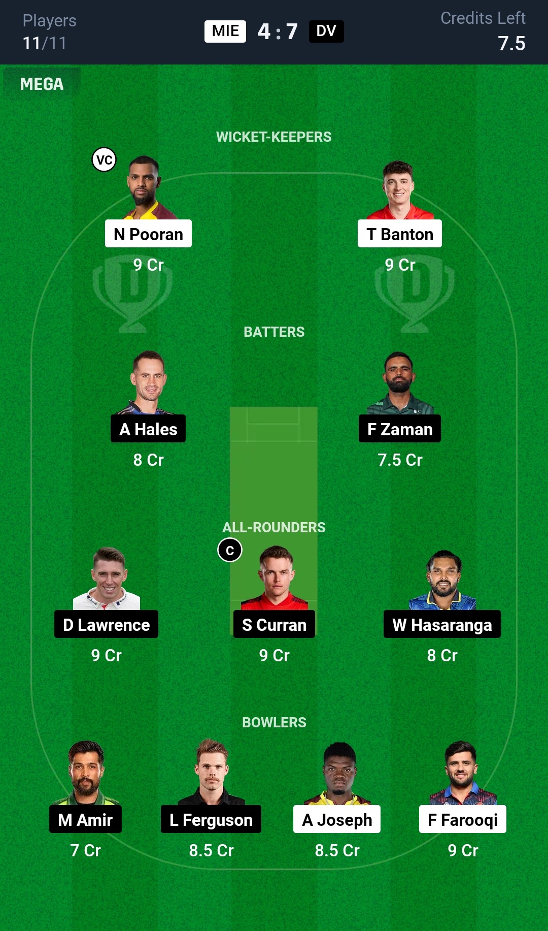 MIE vs DV Dream11 Prediction Small League Team