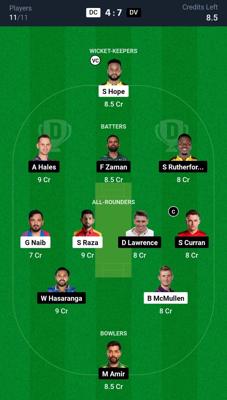 DC vs DV Dream11 Prediction Grand League Team ILT20 2025