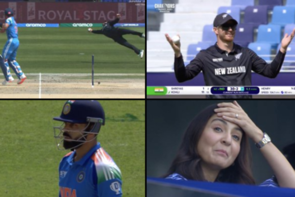 Glenn Phillips took another flying catch to dismiss Virat Kohli on the fourth delivery of the seventh over in the Champions Trophy 2025.