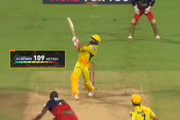 longest six in ipl 2025 ravindra jadeja 109 m rcb vs csk ipl 2025