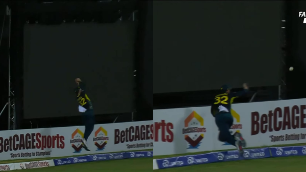 Glenn Maxwell took a fabulous catch to send back Romario Shepherd during the fourth T20I between West Indies and Australia in Saint Kitts.
