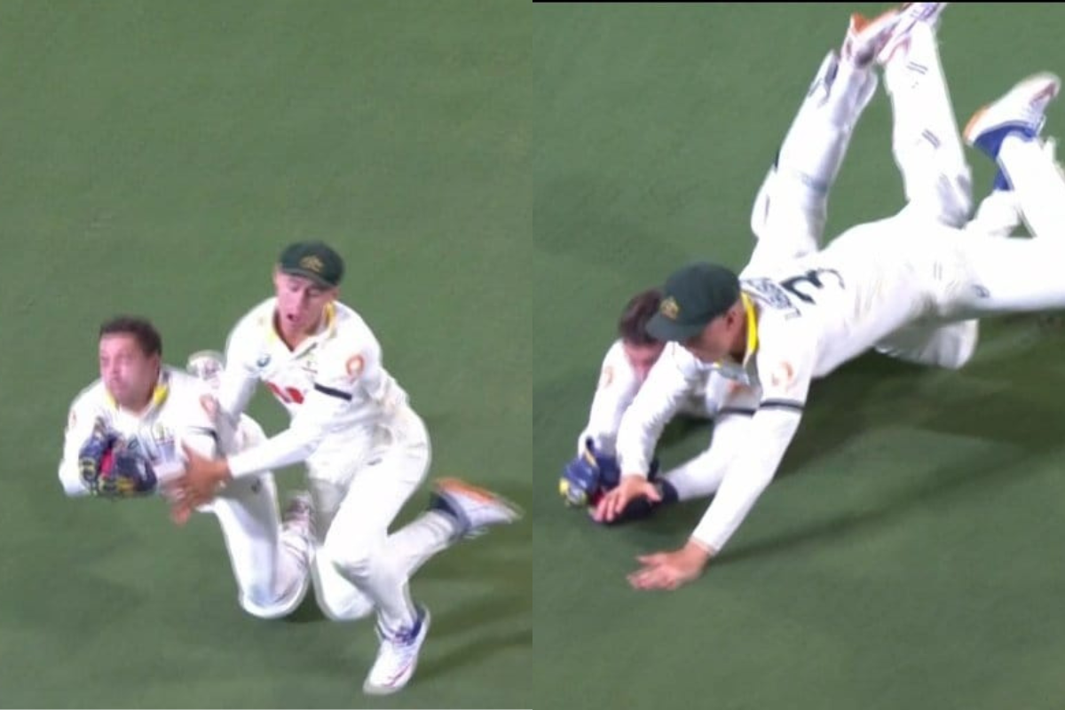 Alex Carey Takes a Fabulous Diving Catch Running Backwards Despite Colliding With Marnus Labuschagne in 2nd Ashes 2025 Test [WATCH]